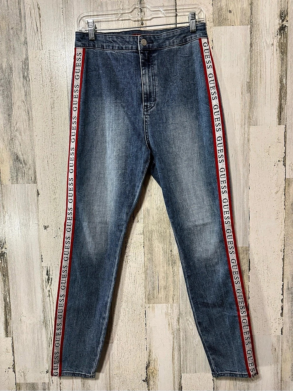 GUESS Racing Side Stripe Jeans Monogram Stripe Skinny Jeans Blue US 30